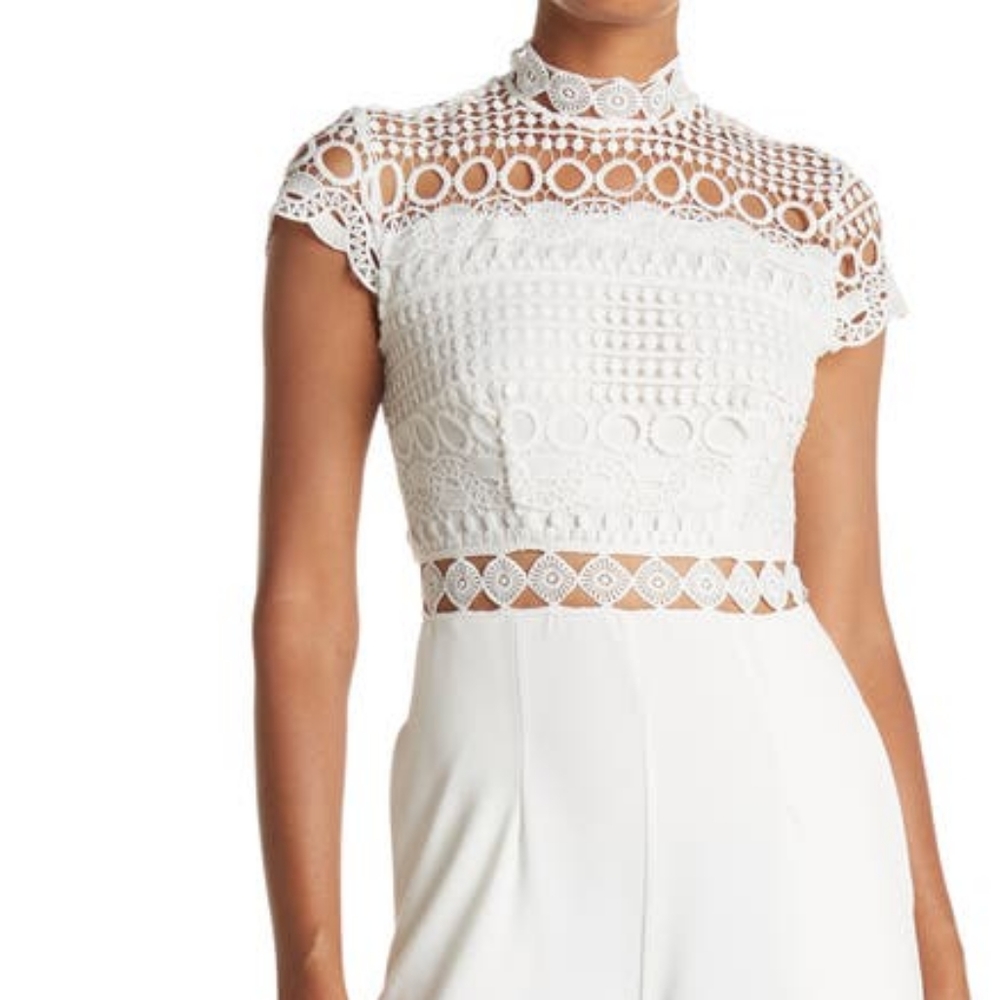 Love By Design White Lace Wide Leg Jumpsuit Small Bridal Boho Resort Romper